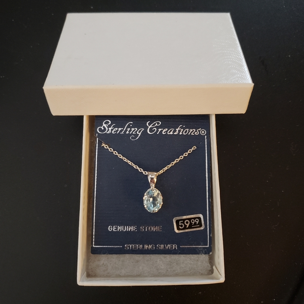 GENUINE BLUE TOPAZ OVAL PENDANT w/STERLING SILVER 18” CHAIN NIB